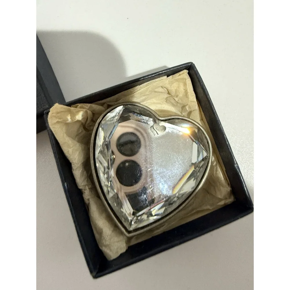 Pewter Tone‎ Finish Hinged Lid Heart Jewelry Trinket Box Mini Crystal Heart Top